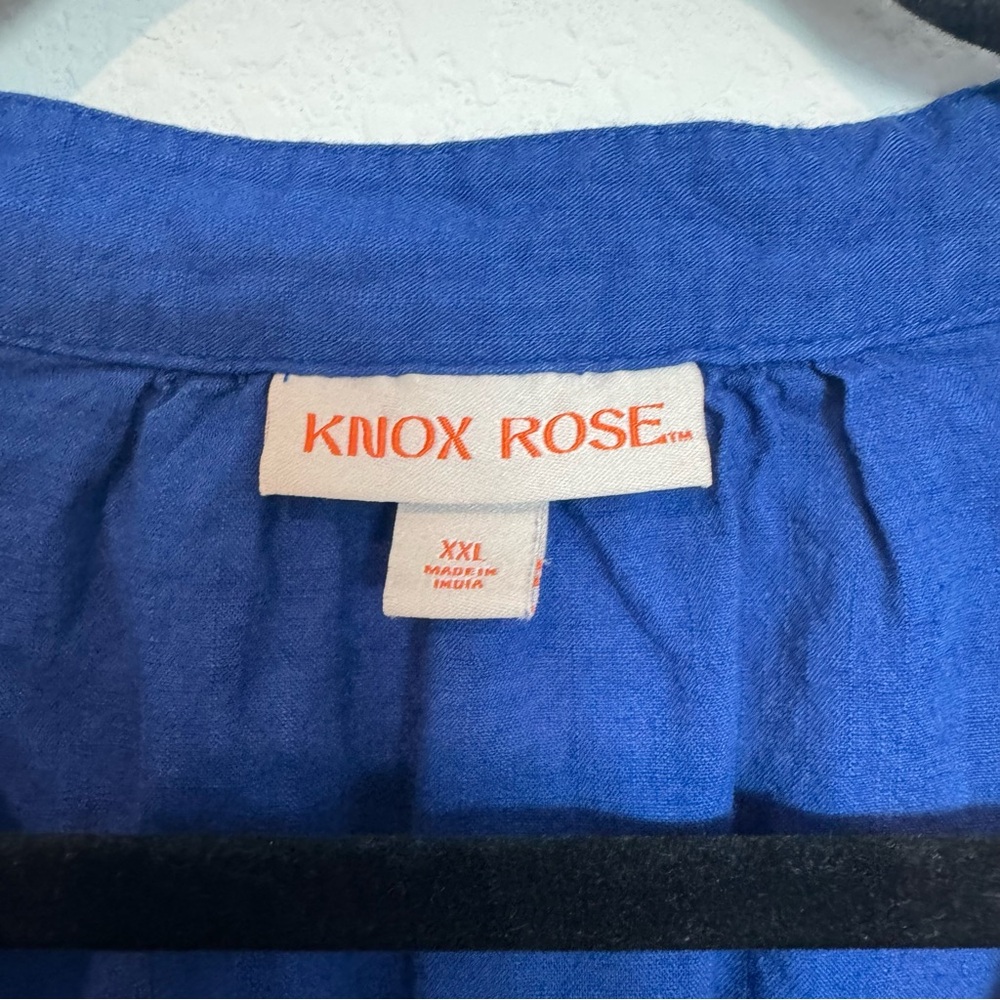 Knox Rose Blue Peasant Embroidered Short Sleeve Blouse - Picture 4 of 6